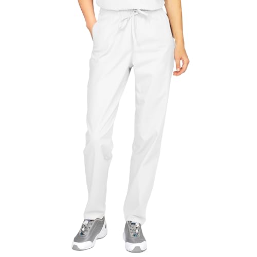 B-well MOREN Medizinische Schlupfhose Arbeitshose 100% Baumwolle Unisex mit Elastischem Bund Krankenhaus Uniformhose Baumwolle (Weiss, L)