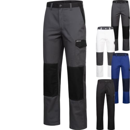 Safetytex Twill Arbeitshose - Bundhose strapazierfähig - viele Taschen - Twillhose lang - Malerhose - Cargo-Hose mit Knietaschen - Grau/Schwarz - Gr. 52