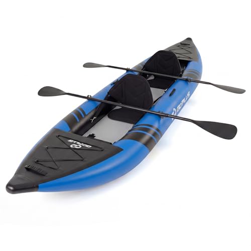 COSTWAY Kajak aufblasbar 2 Personen, aufblasbares Kanu mit Aluminiumrudern, gepolstertem Eva-Sitz, Handpumpe und Reparaturset, Schlauchboot mit Tragetasche, 230 kg Gewichtskapazität (Blau)