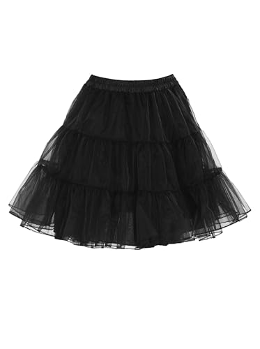 Wikoan Unterrock Kurz Damen Tüllrock Petticoat Rock Reifrock Underskirt Crinoline für 1950er Rockabilly Kleid Schwarz M