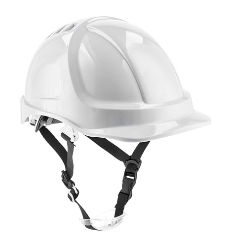 HÖGERT TECHNIK - Schutzhelm PLONER weiß, Bauhelm aus ABS, EN 397, Ratschensystem, Belüftung, Kinnriemen, Arbeitshelm für Baustelle & Industrie, Sicherheitshelm verstellbar