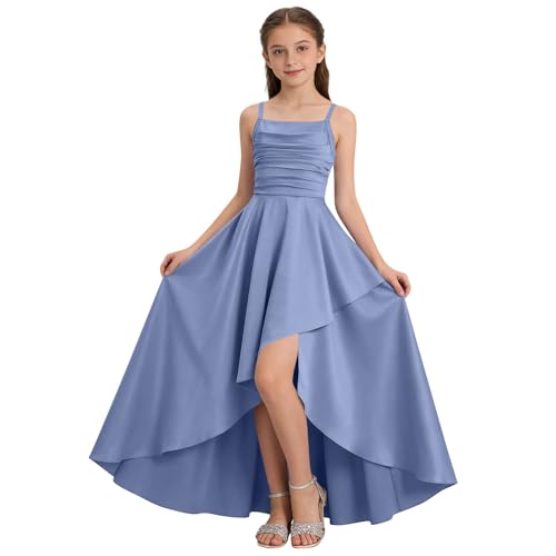 XINYUNZU Kleider Mädchen A-Linie Kleid Festlich Leichte Sommerkleid Lang Trägerkleid Abendkleider Festliches Mädchenkleider Ballkleid Freizeitkleid Kinder Elegante Kinderkleider Blau 11-12 Jahre