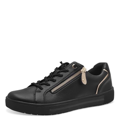 Jana Damen Sneaker flach mit Reißverschluss Vegan, Schwarz (Black/Gold), 39 EU