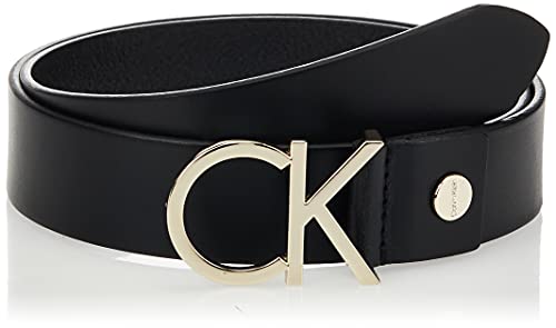 Calvin Klein Damen Gürtel Ck Logo Belt 3.5 cm Ledergürtel, Schwarz (Black Leather/Light Gold Buckle), 100 cm