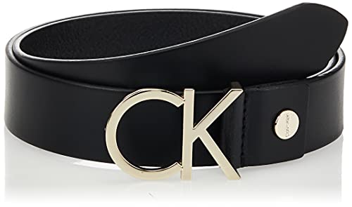 Calvin Klein Damen Gürtel Ck Logo Belt Ledergürtel, Schwarz (Black Leather/Light Gold Buckle), 85 cm