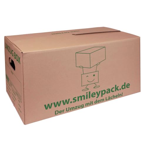 smiley pack 10 x Umzugskarton, 621 x 301 x 331 mm, bis 40 kg belastbar, Profi-Qualität Karton für den Umzug, Umzugskiste, Umzugskartons, Box, Kiste, groß und stabil, Aktenkarton, Bücherkarton