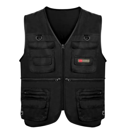 Alaoo Herren Safari-Weste mit vielen praktischen Taschen, XL, schwarz