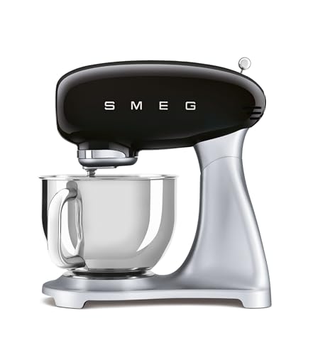 Smeg, SMF02BLEU Küchenmaschine, 10 Geschwindigkeitsstufen, Planetenrührwerk, Sicherheitsabschaltung, 2 Rührbesen, Kugelgriff aus Edelstahl, 800 W, Schwarz