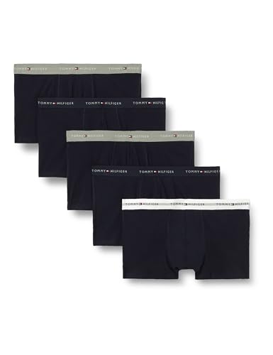Tommy Hilfiger Herren 5er Pack Boxershorts Trunks mit Logobund, Schwarz (des Sky/Antique Silver/White), M