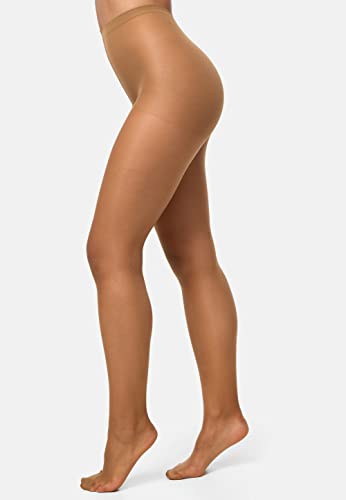 Nur Die 3er Pack Seidenfein 15 DEN Fein-Strumpfhose seidig glänzende Optik Komfortbund reißfest transparent Damen, bronze, M