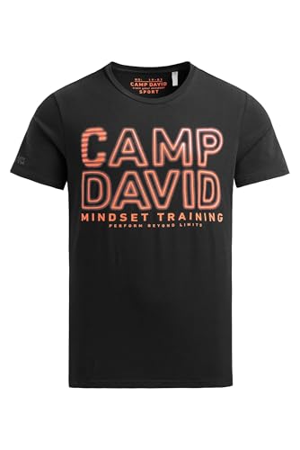 Camp David Herren T-Shirt Rundhals mit Logo Artwork Black, XL