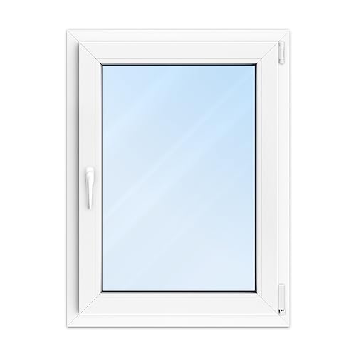 FENSTERVERSAND - Kunststofffenster Weiß - zu öffnendes Fenster Kunststoff mit Griff, Dreh- & Kippfenster, 2-fach Verglasung, Klarglas - DIN rechts - BxH: 750x1000 mm, 70 mm Profil