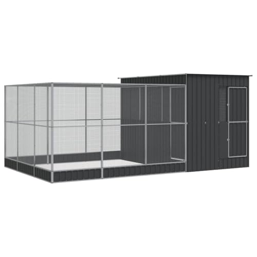 vidaXL Voliere mit Erweiterung Silbern 497x303x216 cm Stahl, Vogelvoliere, Wellensittichkäfig, großer Vogelkäfig, Vogelkäfig, Papageienkäfig