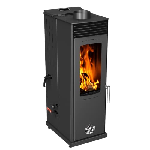 Babas Eco Mini Hybridofen Pellets und Holz Kombiofen Kaminofen 8 kW Pelletofen ohne Strom Schwarz Holzofen Holz Ofen Kamin