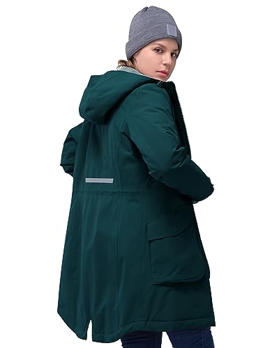 33,000ft Damen Wintermantel Lange Warme Winterjacke Parka Regenjacke Verdickene Funktionsjacke Mit Kapuze Übergangsjacke Outdoorjacke, Petrol L