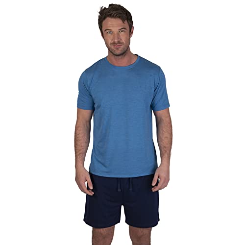 Light & Shade LSSET032 Herren T-Shirt mit Rundhalsausschnitt und kurzes Pyjama-Set, Blau, M