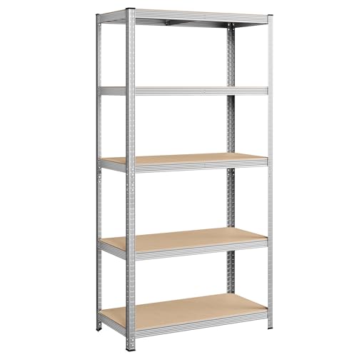 SONGMICS Schwerlastregal, Kellerregal, Lagerregal, 50 x 100 x 200 cm, Regal mit Stahlgestell, bis 600 kg belastbar, 5 verstellbare Ablagen, silbern GLR050E01