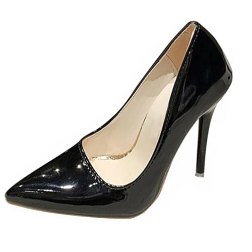 Minetom Damen Pumps Spitz Stiletto Lackleder Schuhe High Heels Abendschuhe Absatzschuhe Elegant Hochzeit Hoher Absatz Party Schuhe A Schwarz 43 EU