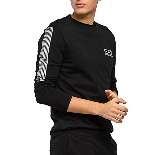 Emporio Armani Herren T-Shirt EA7, Langarm-T-Shirt, Rundhalsausschnitt, Schwarz , Medium