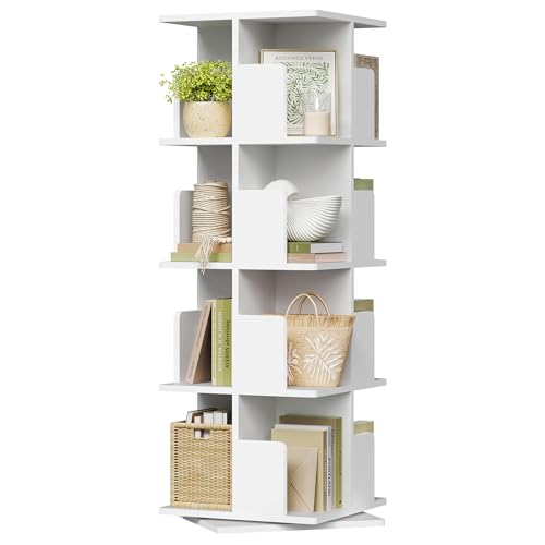 EUGAD Bücherregal drehbar mit 16 Fächer und 4 Ebenen, Weiß, 39,5x128x39,5cm