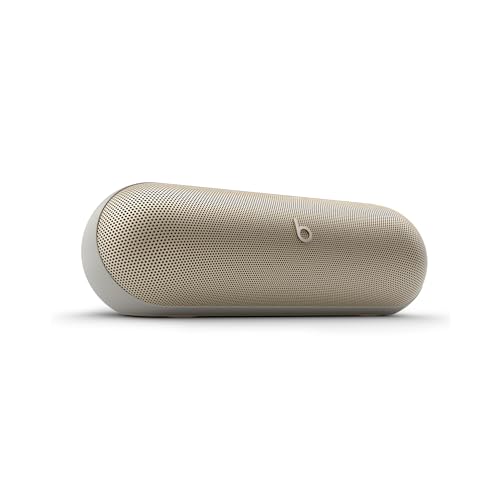 Beats Pill Tragbarer Bluetooth-Lautsprecher, Bis zu 24 Stunden Akkulaufzeit, Wasserabweisend, Kompatibel mit Apple & Android, Kraftvoller Sound für Zuhause, Outdoor - Champagner