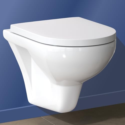 AM.PM Hit - Spülrandloses Hänge-WC mit SoftClose-Sitz & FlashSpin - Wand-WC Tiefspüler, wassersparende, abnehmbarer WC Sitz mit Absenkautomatik - Keramik Toilette, Weiß, 50 cm lang