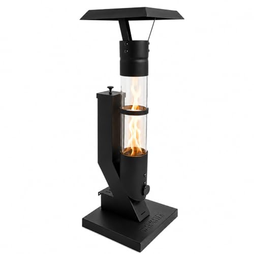 WARMATEK® Lumo Outdoor-Pelletofen 3000 W – Pellet-Terrassenkamin ohne Strom & Gas, mit Glasflamme, für Garten, Balkon, Terrasse & Veranda, 0,6 kg Pelletbehälter, ca. 1 h Brenndauer