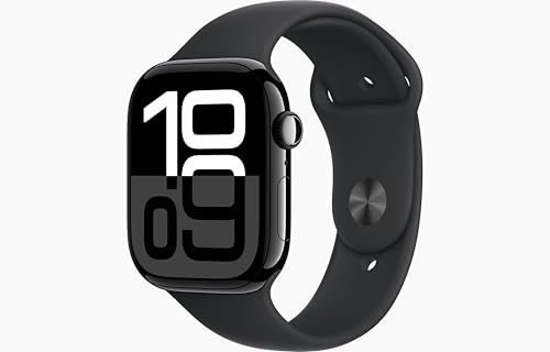 Apple Watch Series 10 [GPS, 46mm] - Aluminiumgehäuse Diamantschwarz mit Sportarmband Schwarz, M/L (Generalüberholt)