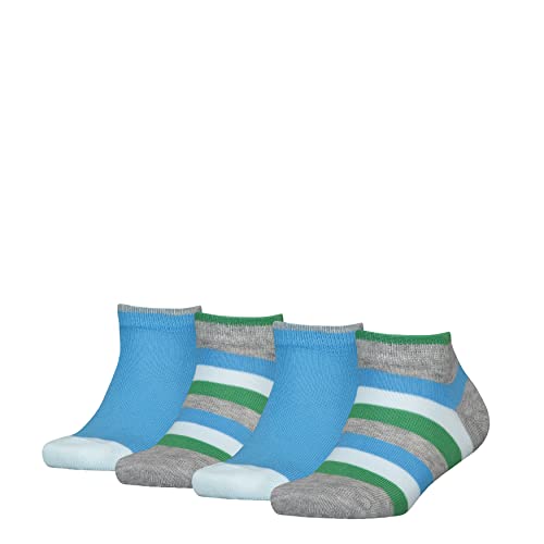 Tommy Hilfiger Unisex Kids TH Basic Stripe Quarter 4P Casual Sock, Green Blue Combo, 27/30
