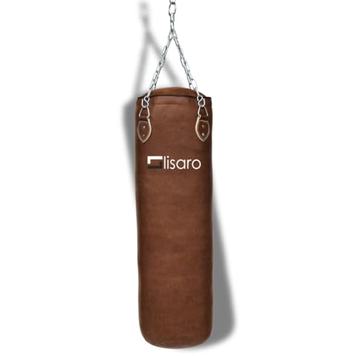 Lisaro Profi Boxsack 150 cm gefüllt | Sandsack in Studioqualität für Boxen, Kickboxen & MMA | Kunstleder (Vinyl) | inkl. 4-Punkt Stahlkette | Braun