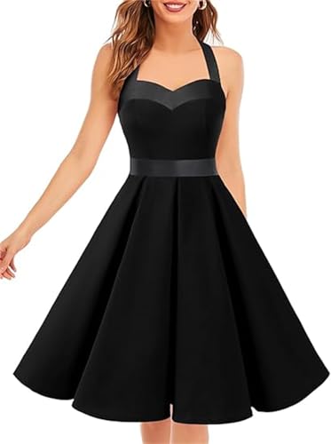DRESSTELLS Cocktailkleid Damen Festliche Kleider Abschlusskleid Rockabilly Weihnachtskleid Vintage Abendkleider Elegant Für Hochzeit Black L