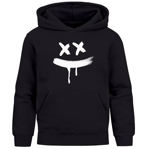 MoonWorks® Kinder Hoodie Jungen Mädchen Smile Print Aufdruck Kapuzenpulli Sweatshirt mit Kapuze Schwarz 152
