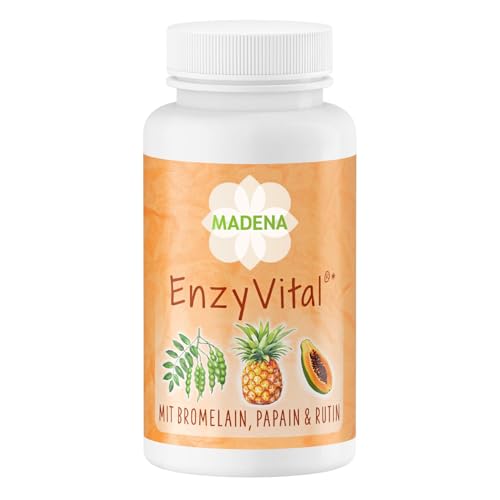MADENA EnzyVital Enzym Komplex zur Unterstützung der Verdauung, 90 Kapseln mit hochdosiertem Bromelain, Papain, Lipase, Amylase, Lactase, Rutin & Calcium, vegan