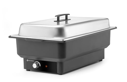 HENDI Chafing Dish Tellano, Speisenwärmer, Buffetwärmer, Wärmebehälter, 9L, 230V/900W, 573x348x(H) 284mm, Edelstahl, Polypropylen, Schwarz