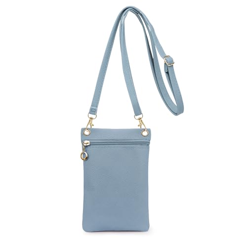 Energather Damen Handytasche zum Umhängen, PU Leder Kleine Handy Umhängetasche, Handy Schultertasche Tasche mit Abnehmbarer Schultergur für Einkaufen, Spaziergänge(blau)