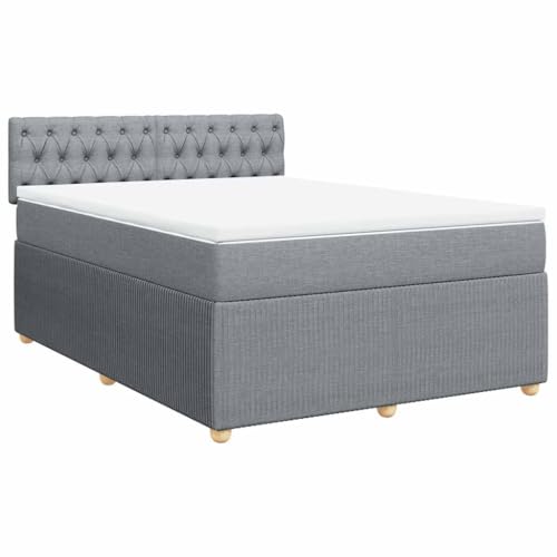 vidaXL Boxspringbett, Doppelbett mit Matratze Matratzenauflage, Bettgestell mit Kopfteil, Polsterbett Bett für Schlafzimmer, Hellgrau 140x200cm Stoff