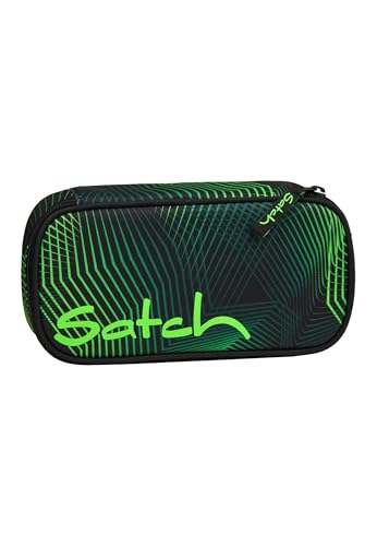 Satch Schlamperbox Seismic Green - Schwarz | Extra groß mit Trennfach, Reißverschlussfach, Stiftehaltern, Geodreieckfach und Sichtfenster für den Stundenplan
