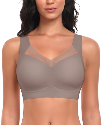 Damen BH Ohne Bügel Nahtloser Bequemer BH Weicher Glatter BHS Bustier Bügelloser BHS Komfort Soft Bra T-Shirt Bralette Gepolsterter (Grau-Glatt, L)