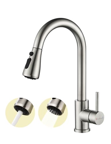 Wasserhahn Küche Ausziehbar,Hochdruck Küchenarmatur mit Herausziehbarer Brause Mischbatterie Küche mit 3 Funktionen 360°Drehbar,Kitchen Faucet Zwei Sprühfunktionen (Gebürstet)