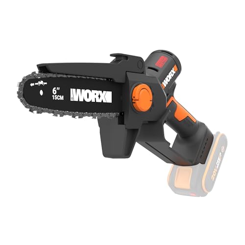 WORX WG327E.9 Akku Mini-Kettensäge 20V, 15 cm Schwertlänge, bürstenloser Motor, werkzeugloser Kettenwechsel und -spannung, ohne Akku und Ladegerät (kompakt, leicht und Strauchpflege)
