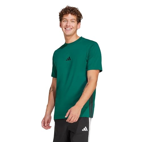 Adidas Men's Essential Three Stripes Single Jersey Tee, Collegiate Green/Black, L