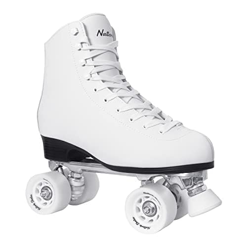 Nattork Rollschuhe für Frauen und Mädchen, PU-Leder-High-Top-Viererrollschuhe für Anfänger, Innen- und Außenrollschuhe mit Doppelreihe für Erwachsene - Weiß