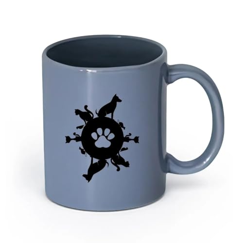 AYUEHBN Keramik Tassen mit komfortablem Henkel Pet Planet Tiershop Katze Hund （11oz/320ml） Für Kaffee, Suppe, Tee, Milch, Latte Macchiato, heiße Schokolade, Damen, Herren Blaugrau