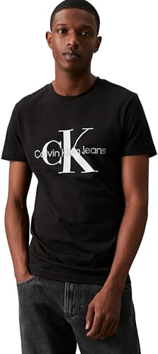 Calvin Klein Jeans Herren T-Shirt Kurzarm Core Monologo Slim Fit , Schwarz (Ck Black), L