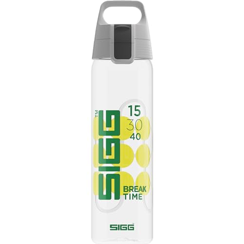 SIGG - Tritan Trinkflasche - Sportflasche Total Clear ONE MyPlanet Break Time - kohlensäurehaltige Getränke - Spülmaschinenfest, Auslaufsicher, Kratzfest - BPA-frei - Sport - Tennis Aufdruck - 0,75L