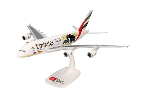 herpa 612180 – Airbus A380, Emirates „United for Wildlife“, Wings, Modell Flugzeug mit Standfuß, Flieger, Modellbau, Miniaturmodelle, Sammlerstück, Kunststoff, Snap Fit - Maßstab 1:250
