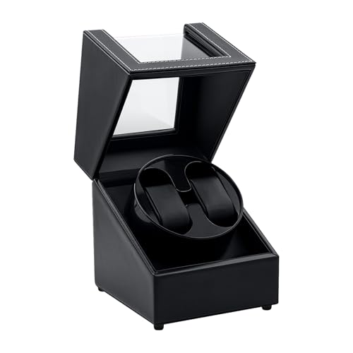 Tolesum Uhrenbeweger 2 Uhren,USB-Type c Automatik Uhrenbeweger, Watch Winder für Herren und Damen,Zwei Wickelschwingmodi für Automatikuhren PU Leder mit Leisem Motor -Schwarz