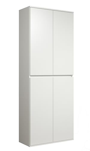 trendteam smart living - Nevada - Mehrzweckschrank - Weiß - Schrank mit 4 Türen, 6 Einlegeböden und 1 Kleiderstange - (BxHxT) 74 x 191 x 34 cm - grifflose Türen
