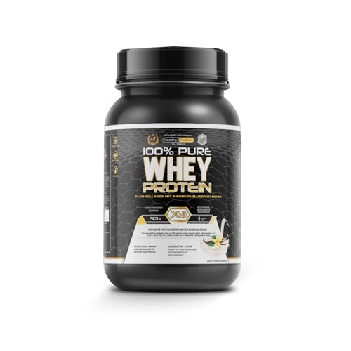Healthy Fusion Whey Protein | 100% reines Whey Protein mit Kollagen, Magnesium & Vitamin B6 | 43 g Protein + 9,4 g BCAA pro Portion | Für Muskelaufbau, schnellere Regeneration | Vanille | 1 kg