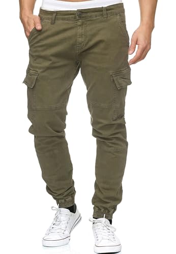 Indicode Herren August Cargohose aus Baumwolle mit 6 Taschen | Cargo Chino Hose f. Männer Army, L